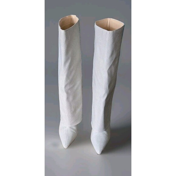 Public Desire Boots Women's 8  Gray Fold Over Croc Embossed Knee High Block Heel - Picture 9 of 9